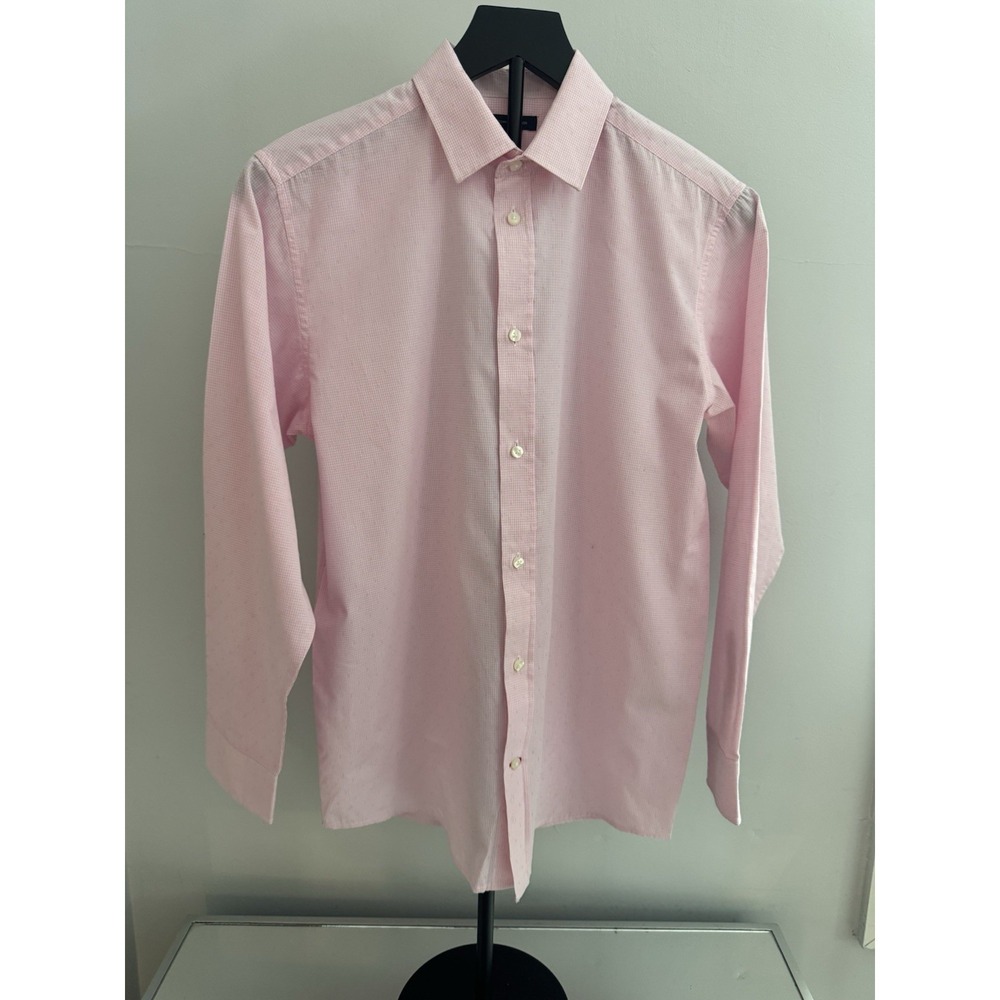 Tommy Hilfiger Button Down Shirt Mens Sz 18 Large Pink Micro Checks Cotton‎